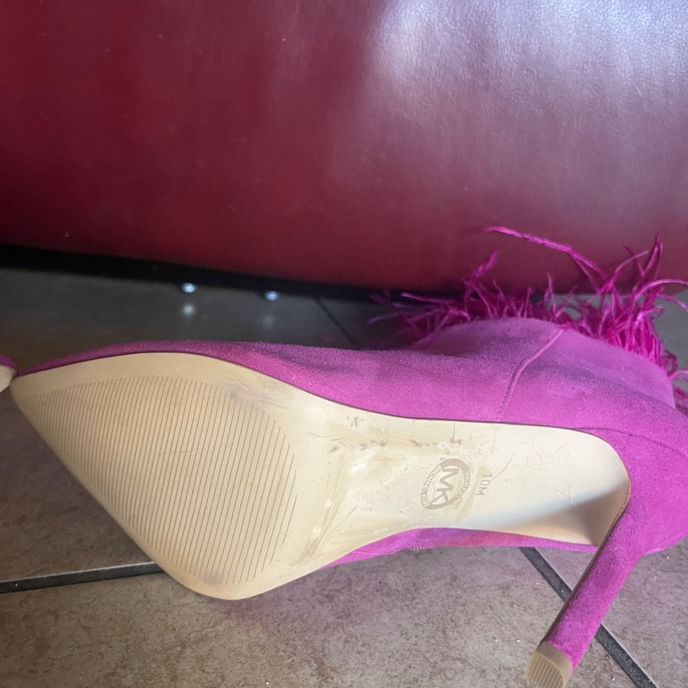 Michael Kors Whitby Pink Ostrich Suede & Feather High Heel Bootie 10M - Picture 9 of 11